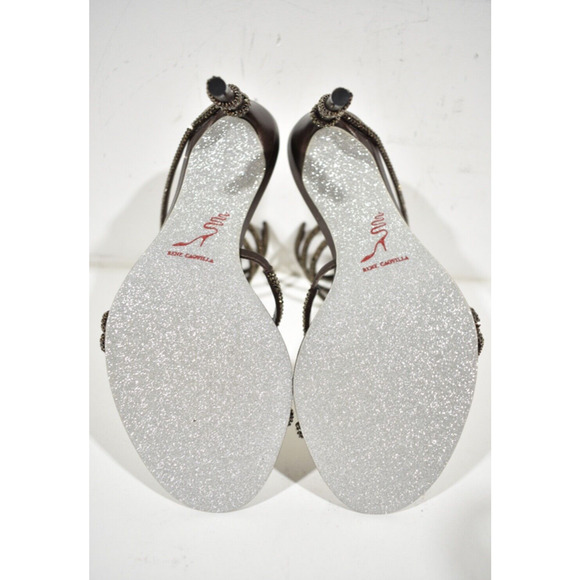 Rene Caovilla Margot Black Silver Crystal Ankle Wrap Strap Sandal Heel Pump 40.5 - Picture 11 of 12